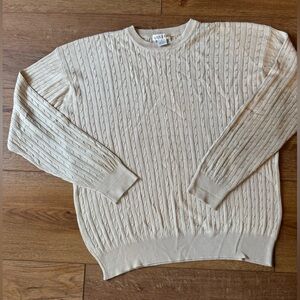 Vintage Cullen Silk Cream Cable Knit Crew Sweater Lightweight Neutrals/ XLG